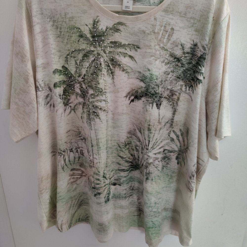 CJ Banks Soft Cream and Green Top